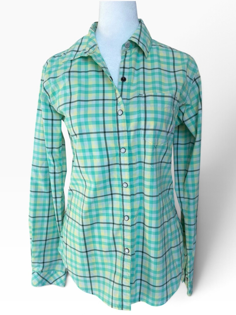 STIO Esther Button Down Shirt Mint Plaid Sz S